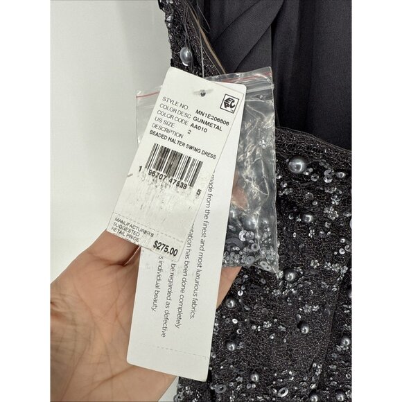 Aidan Adrianna Papell Size 2 Gray Beaded Sequin Halter Cocktail Dress Homecoming - Picture 9 of 12